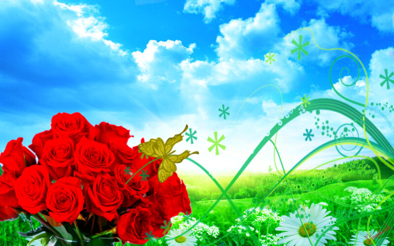 Bouquet of Red Roses — Serene, Afternoon, Digital Art
