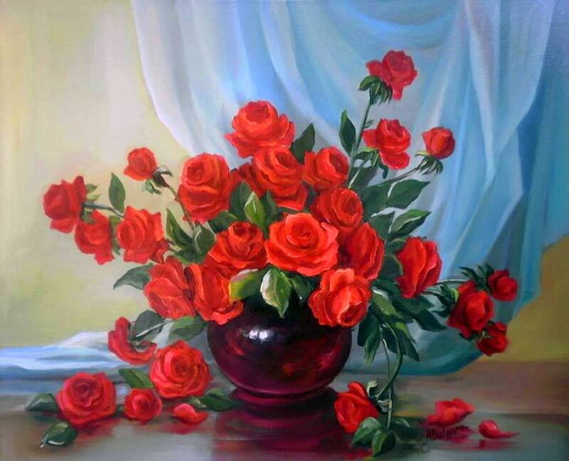 Bouquet of Red Roses — Serene, Painting
