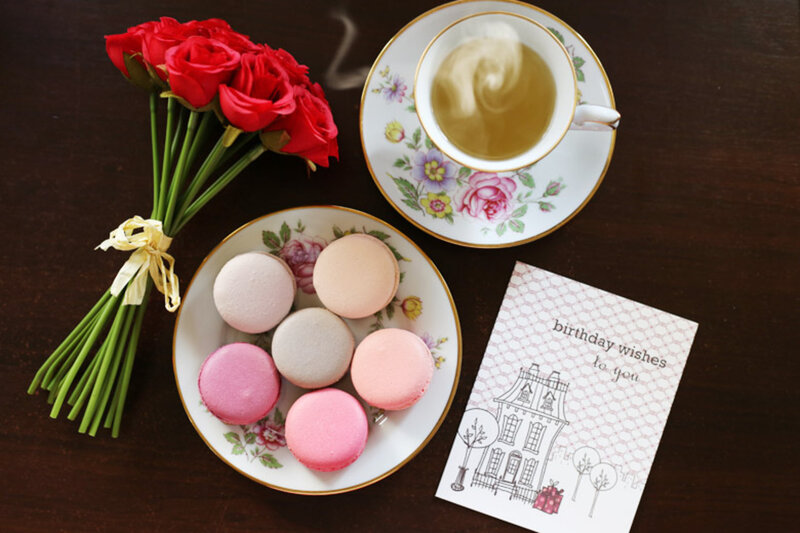 Bouquet of Red Roses — Serene, Photograph, Macarons