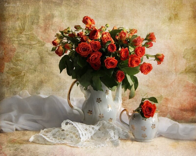 Bouquet of Red Roses — Serene, Photograph, Vase