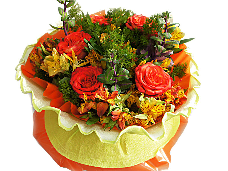 Bouquet of Roses and Alstroemeria — Red, Festive