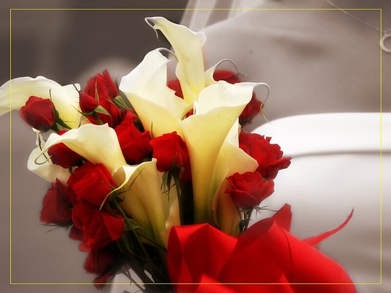 Bouquet of Roses and Calla Lilies — Red, Romantic