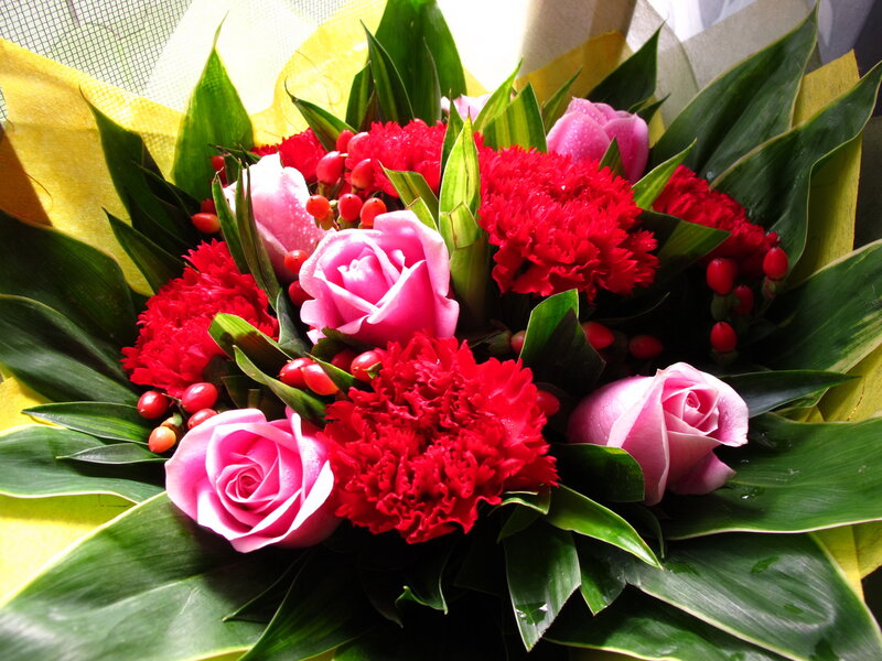 Bouquet of Roses and Carnations — Red, Bright