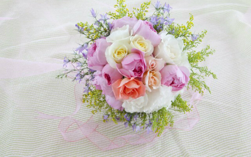 Bouquet of Roses and Flowers — Pink, Serene, Photograph