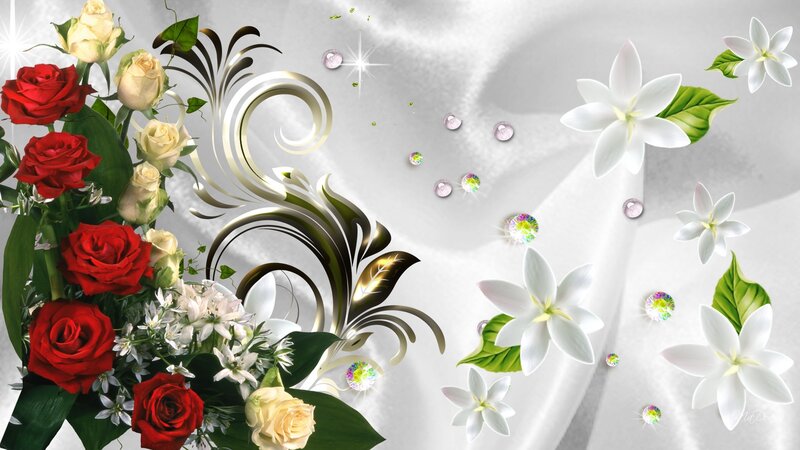 Bouquet of Roses and Flowers — White, Elegant