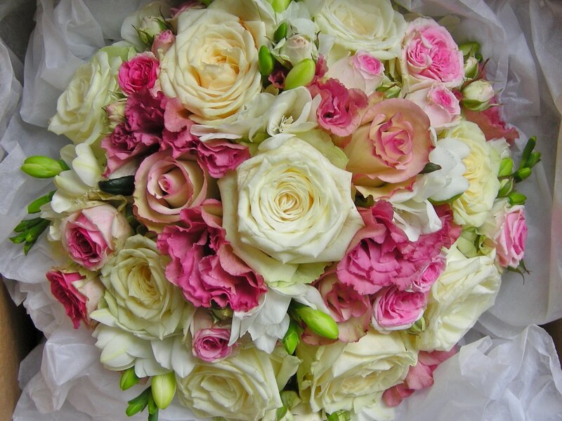Bouquet of Roses and Freesias — White, Elegant