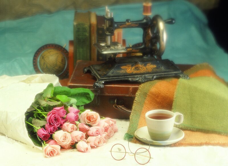 Bouquet of Roses and Sewing Machine
