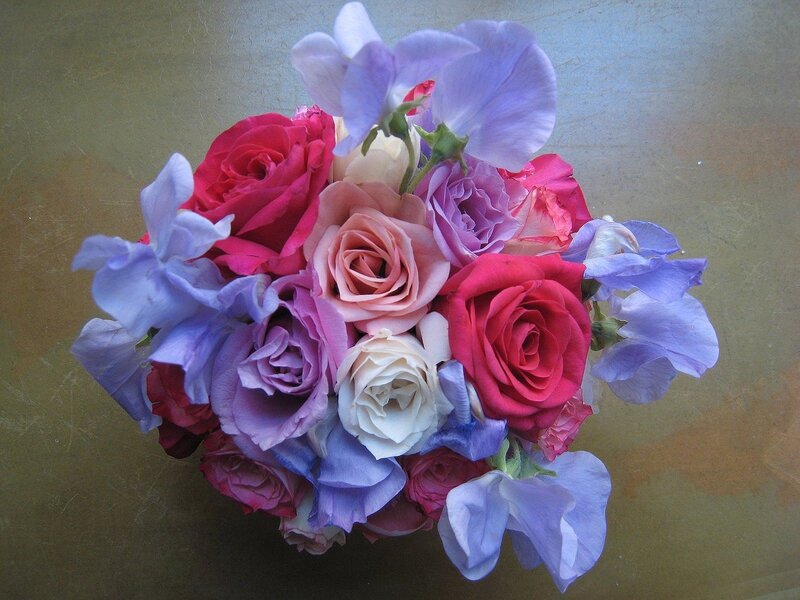 Bouquet of Roses and Sweet Peas — Pink