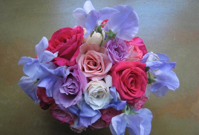 Bouquet of Roses and Sweet Peas — Red