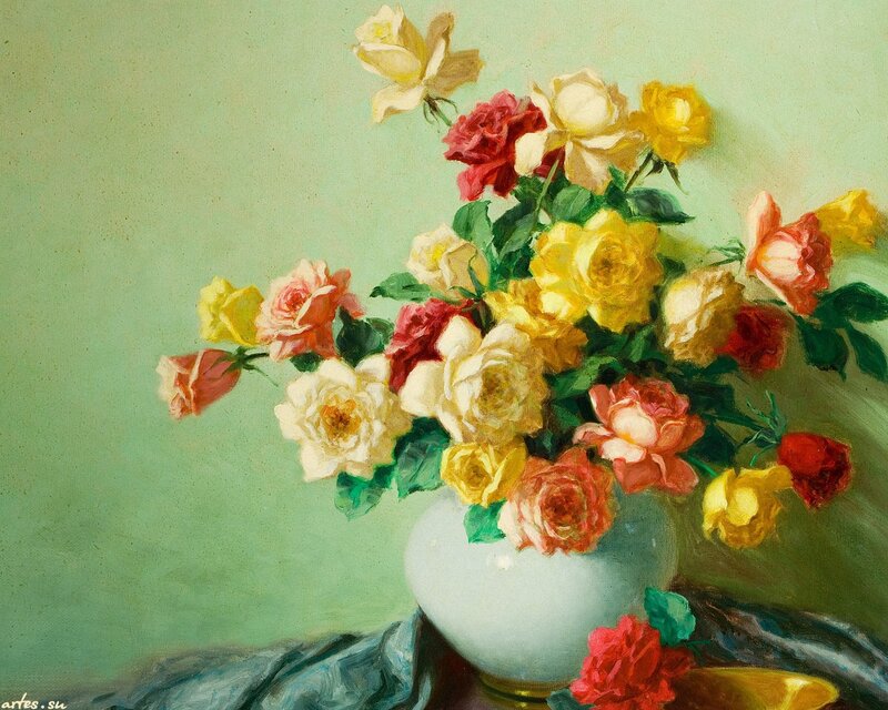 Bouquet of Roses in Vase — Green, Calm