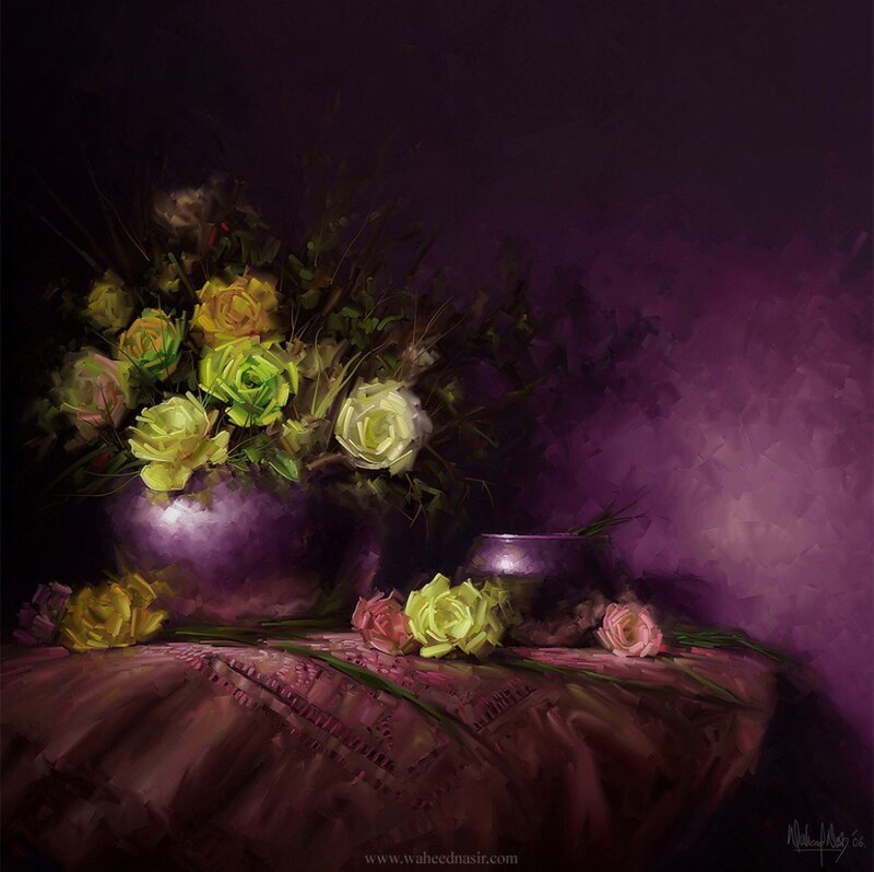 Bouquet of Roses in Vase — Purple