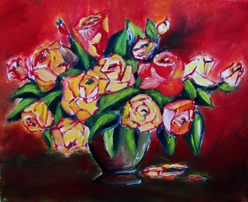 Bouquet of Roses in Vase — Red, Dramatic