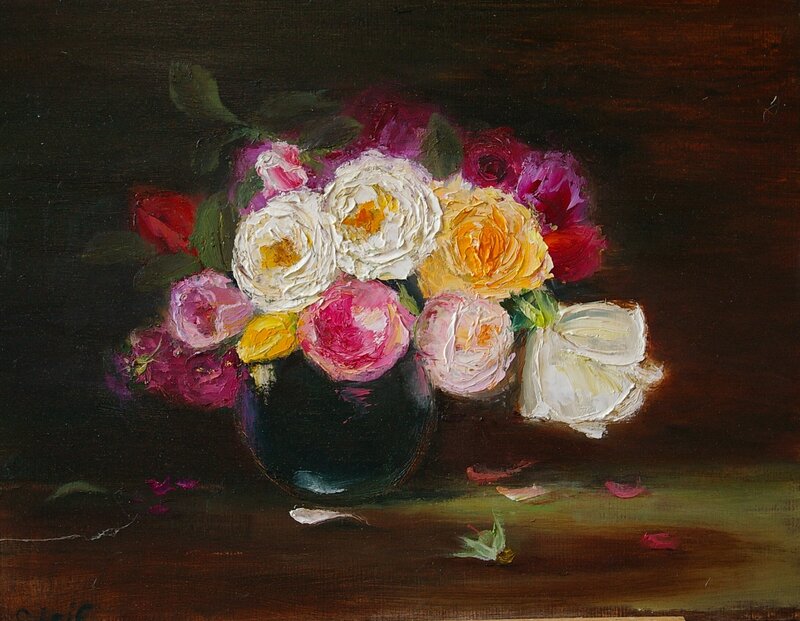 Bouquet of Roses in Vase — White, Dramatic