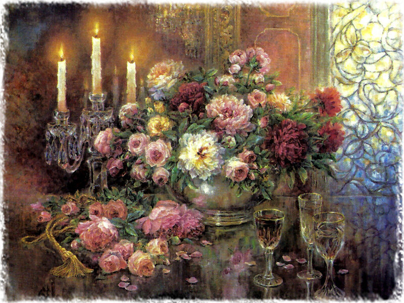 Bouquet of Roses on Table — Pink