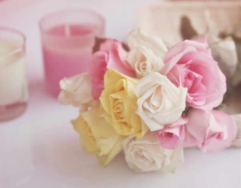 Bouquet of Roses — Pink, Calm, Photograph, Candles