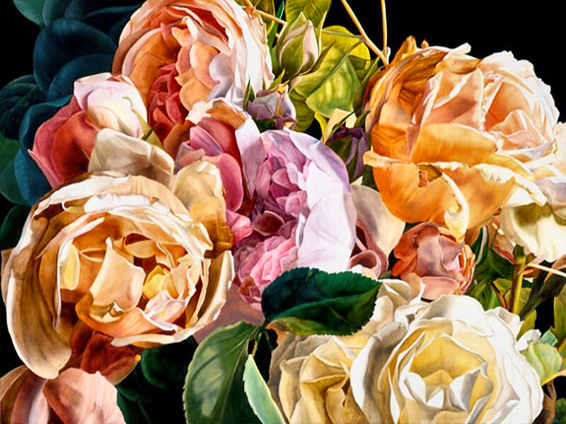 Bouquet of Roses — Pink, Dramatic, Painting