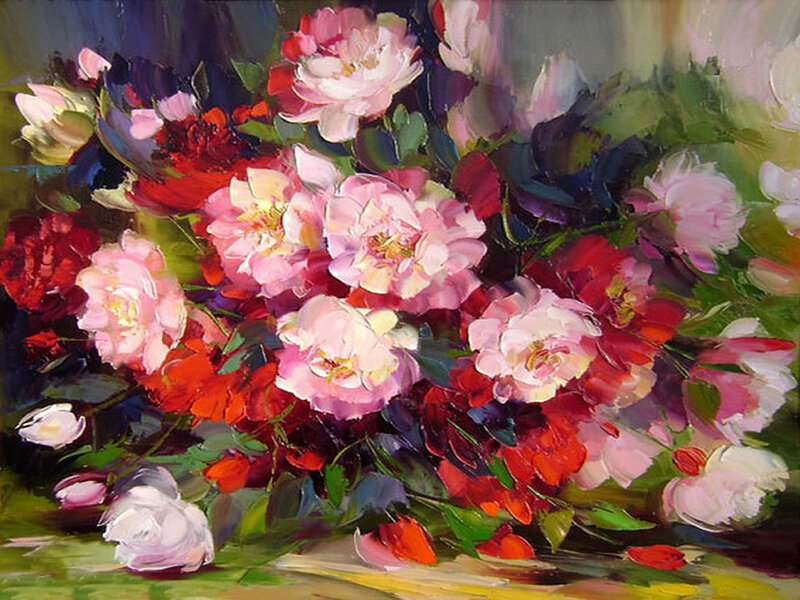 Bouquet of Roses — Pink, Vibrant, Painting