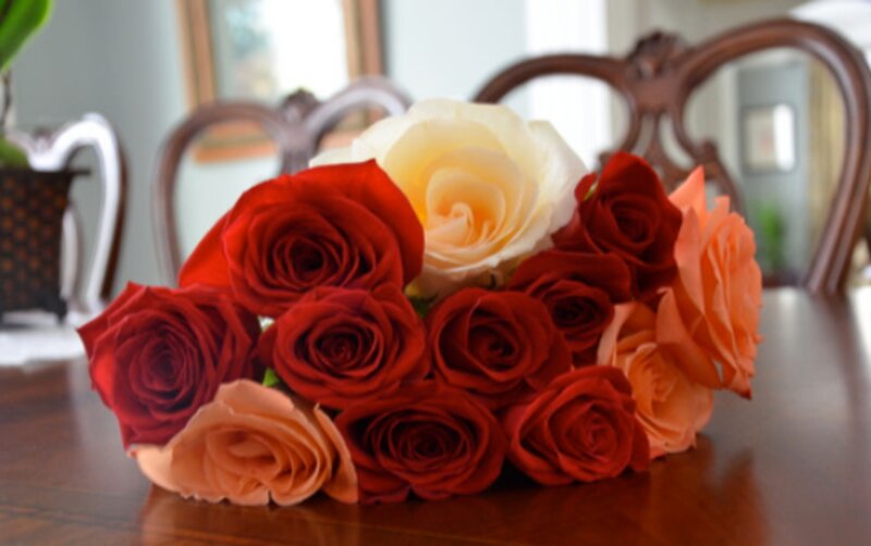 Bouquet of Roses — Red, Calm, Afternoon, Photograph, Table