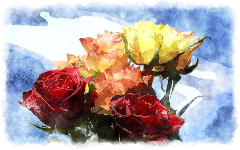 Bouquet of Roses — Red, Calm, Painting