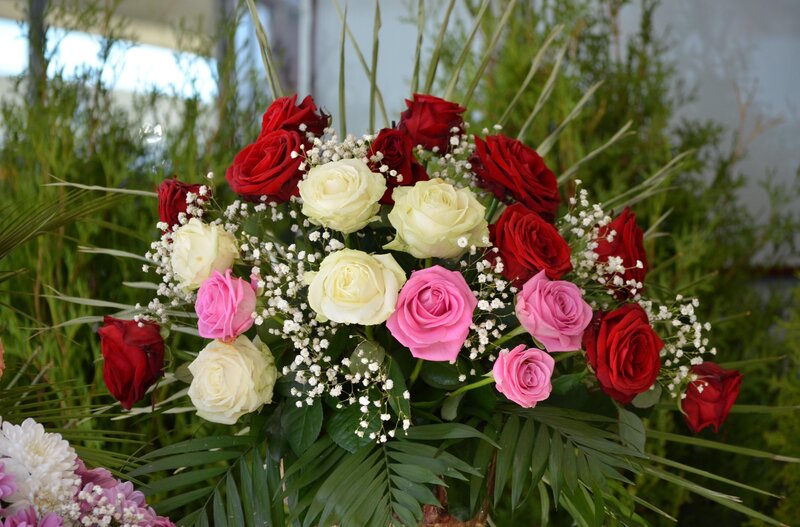 Bouquet of Roses — Red, Calm, Photograph, Baby's Breath, Green Leaves