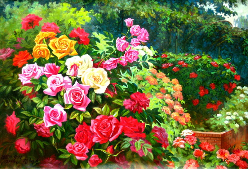 Bouquet of Roses — Red, Serene, Afternoon, Painting