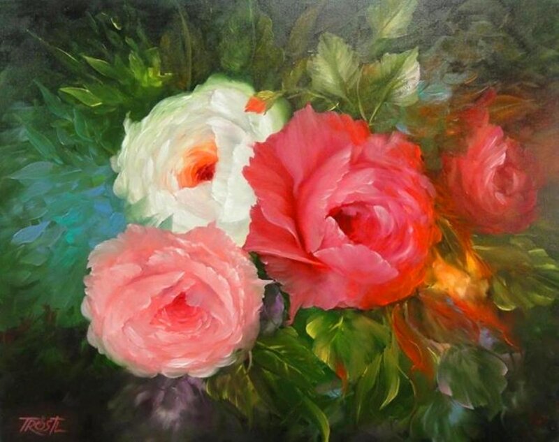 Bouquet of Roses — Red, Serene, Painting