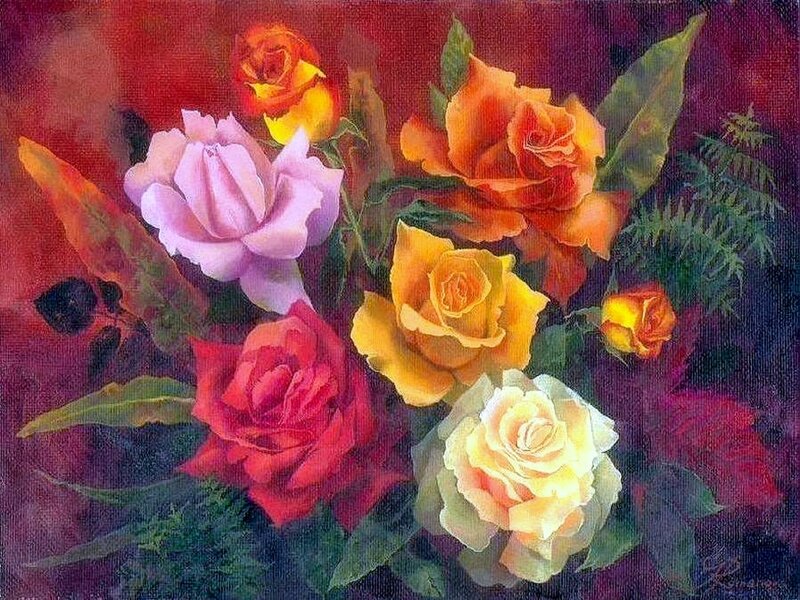 Bouquet of Roses — Red, Vibrant, Painting