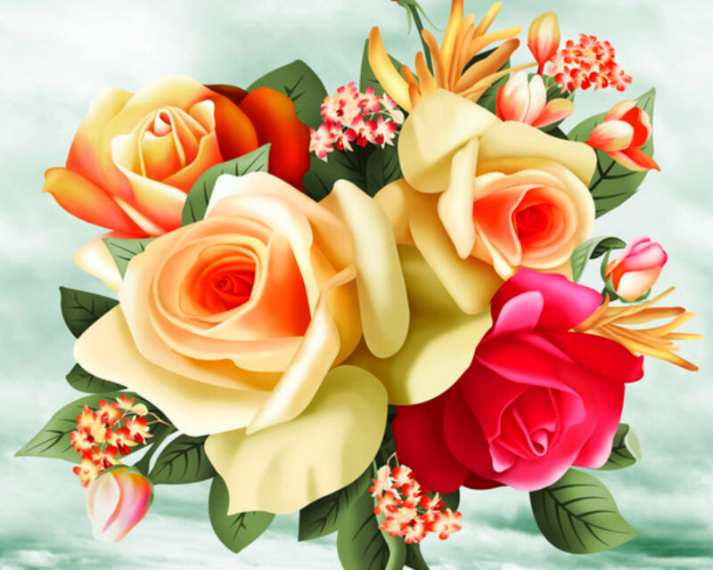 Bouquet of Roses — Yellow, Calm, Digital Art