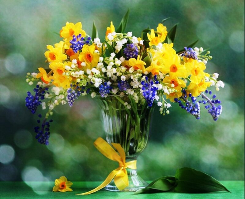 Bouquet of Spring Flowers — Yellow, Serene, Photograph