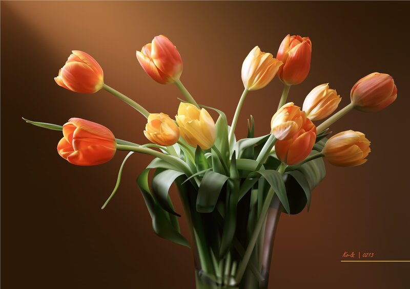 Bouquet of Tulips — Orange, Dramatic