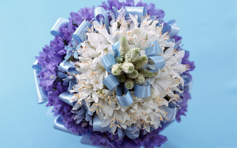 Bouquet of White and Purple Flowers — Blue, Serene