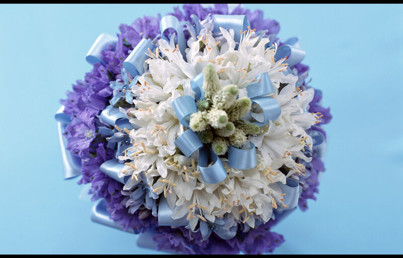Bouquet of White and Purple Flowers — Blue