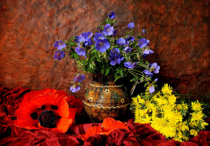 Bouquet of Wildflowers — Red, Dramatic, Photograph