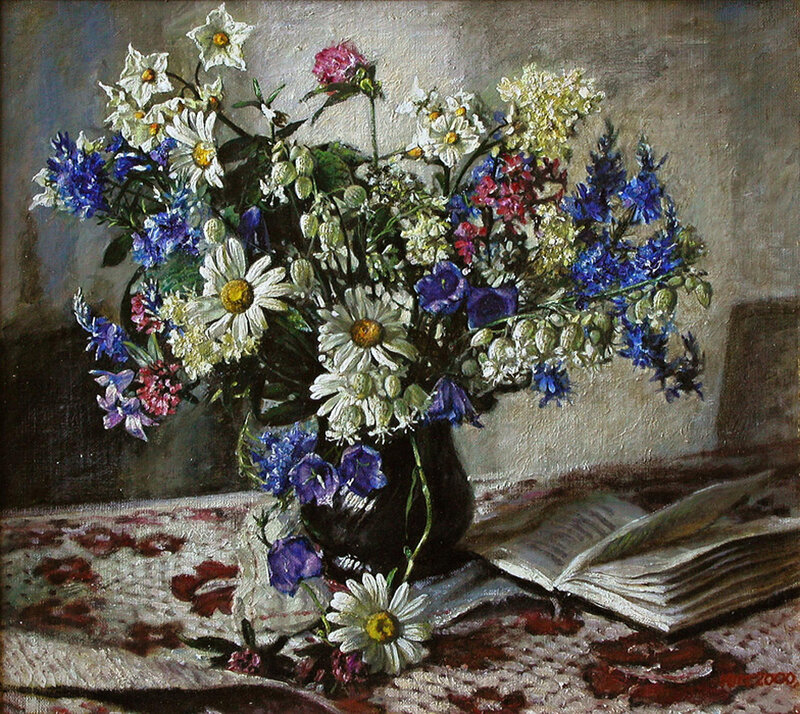 Bouquet of Wildflowers — White, Calm, Painting