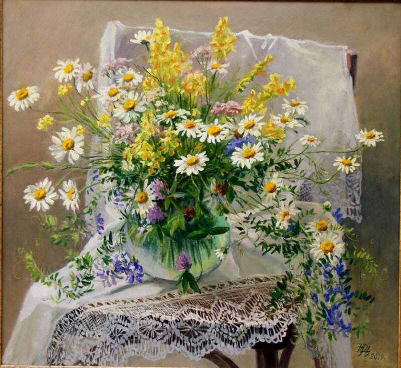 Bouquet of Wildflowers — White, Serene, Painting