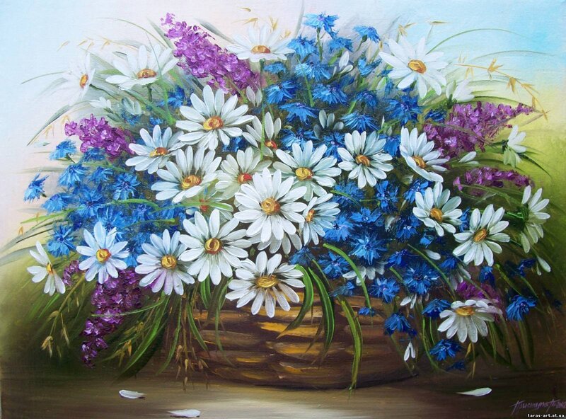 Bouquet of Wildflowers — White, Serene, Spring, Painting