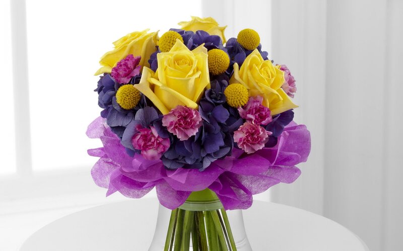 Bouquet of Yellow and Purple Flowers — Calm, Photograph