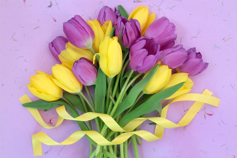 Bouquet of Yellow and Purple Tulips