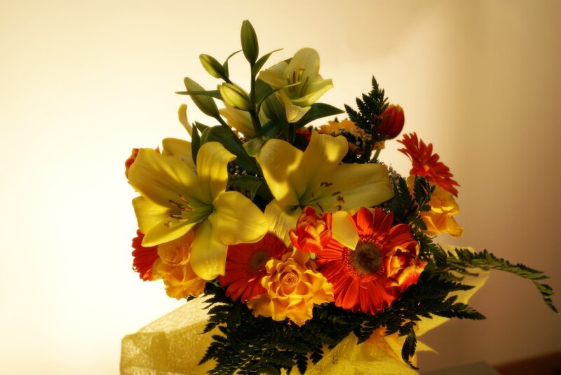 Bouquet of Yellow and Red Flowers — Warm