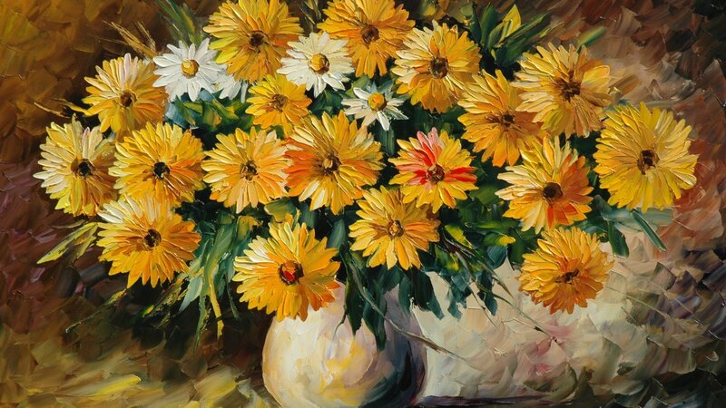 Bouquet of Yellow Flowers — Bright, Painting