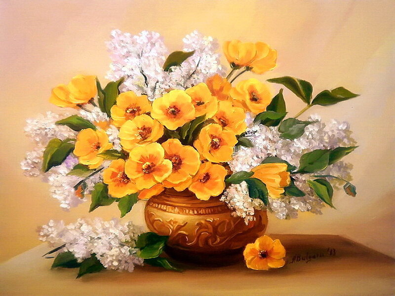 Bouquet of Yellow Flowers — Serene, Painting