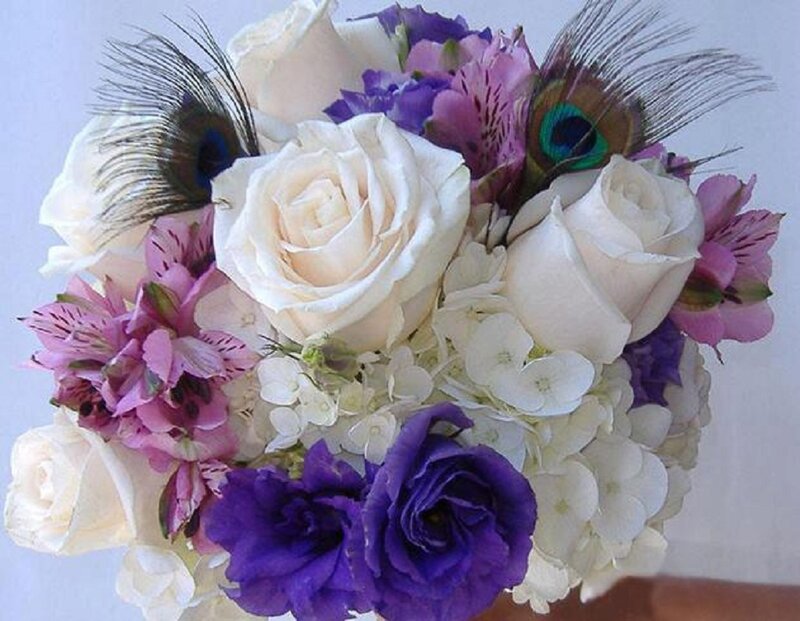 Bouquet with Peacock Feathers