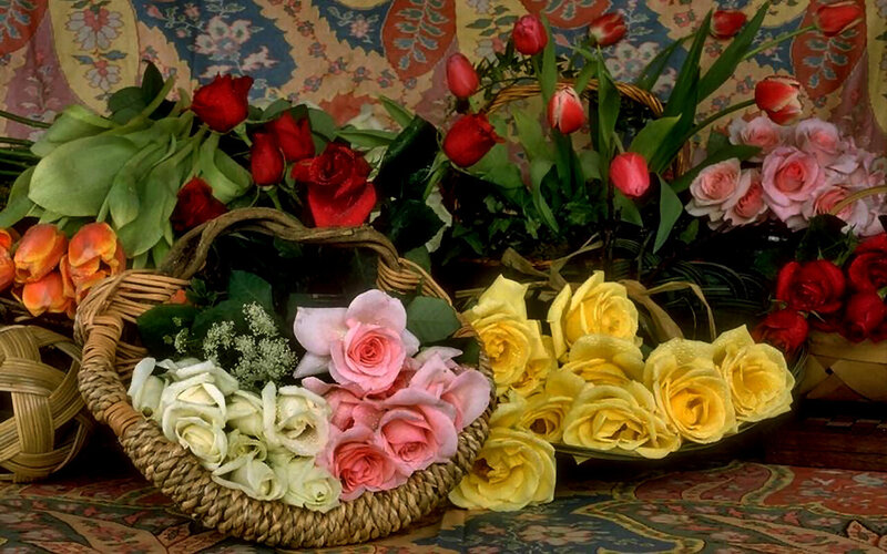 Bouquets of Roses and Tulips