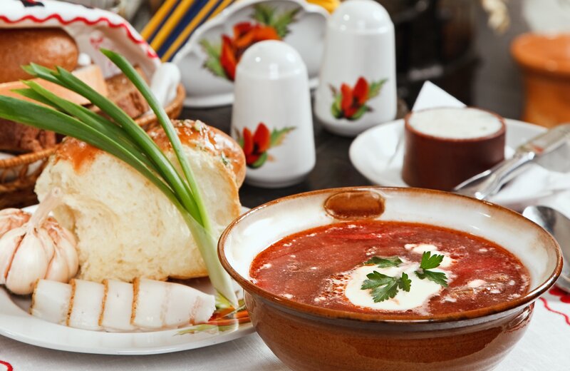Bowl of Borscht Soup — Red