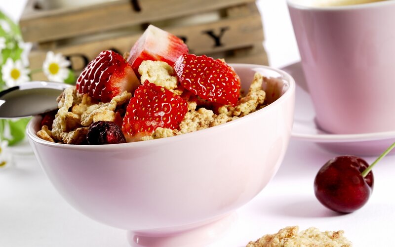 Bowl of Cereal with Strawberries