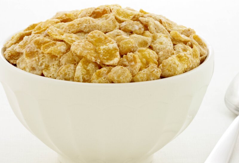 bowl of corn flakes cereal