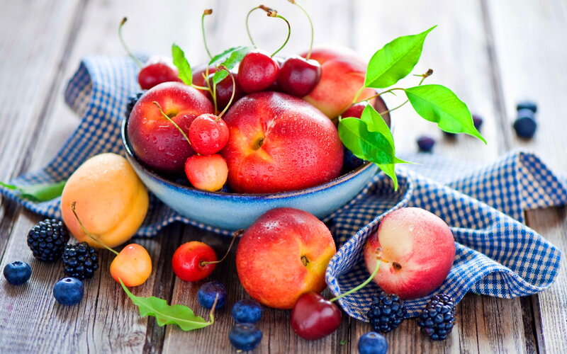 Bowl of Fresh Fruit — Blue, Summer