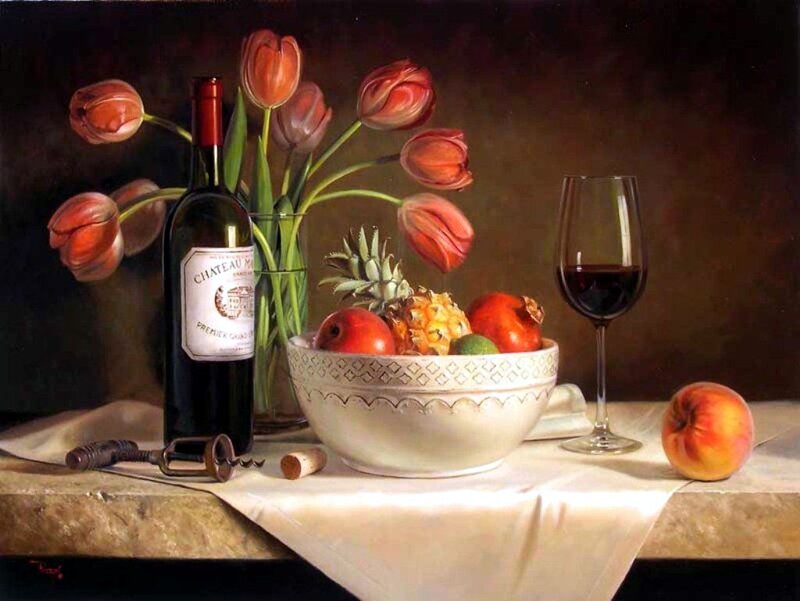 Bowl of Fruit and Wine