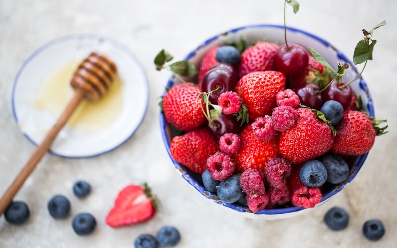 Bowl of Mixed Berries — Red