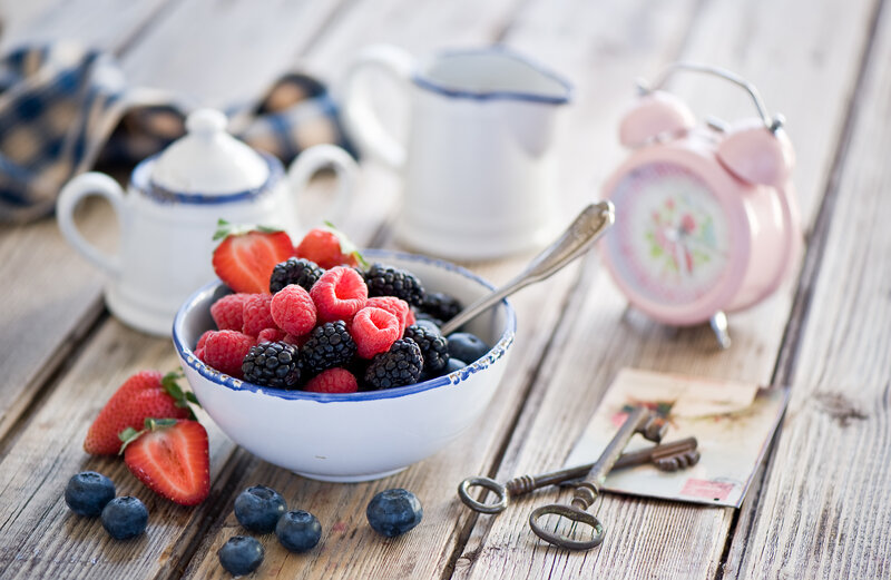 Bowl of Mixed Berries — White, Calm